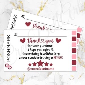 100 Pack POSHMARK THANK YOU  Cards Personalized 3.5" x 2"